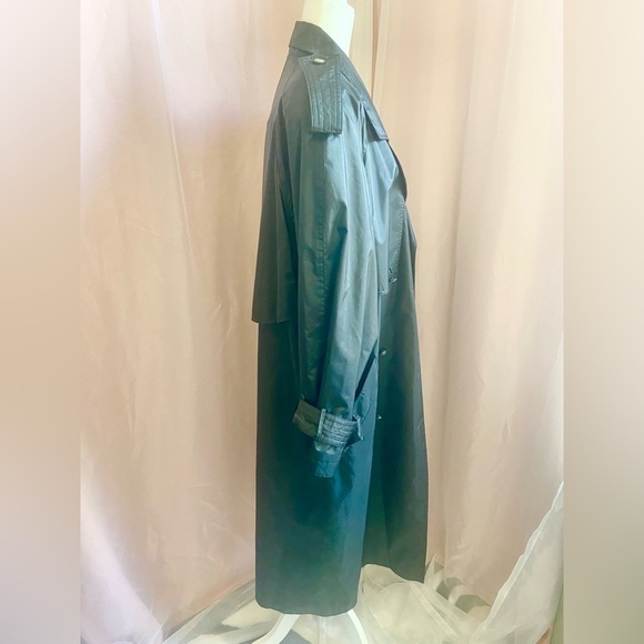 Vintage David Benjamin Black Maxi Length Trench Coat Gold Button Closure - Picture 5 of 14